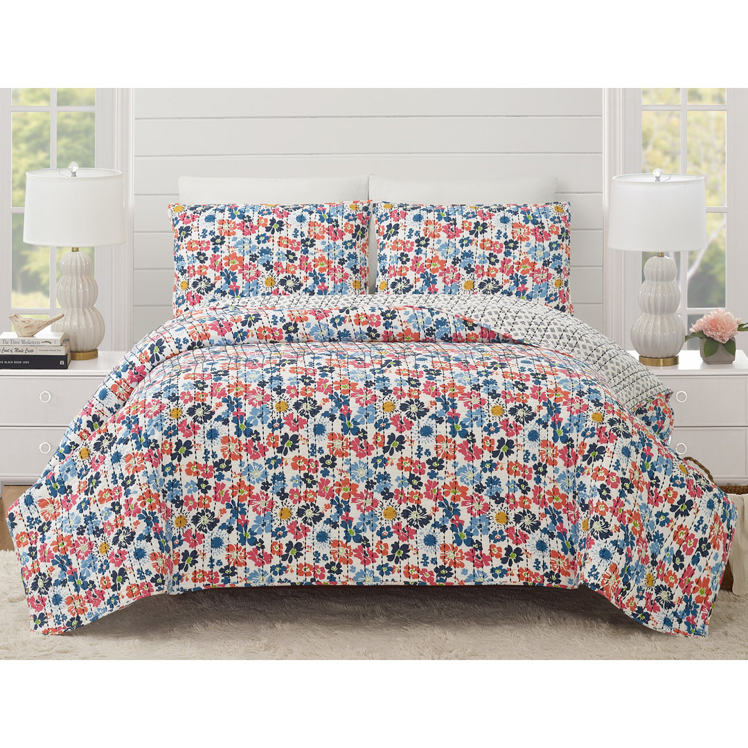 Blossom Floral 100% Cotton Reversible Quilt Set Modern Heirloom 