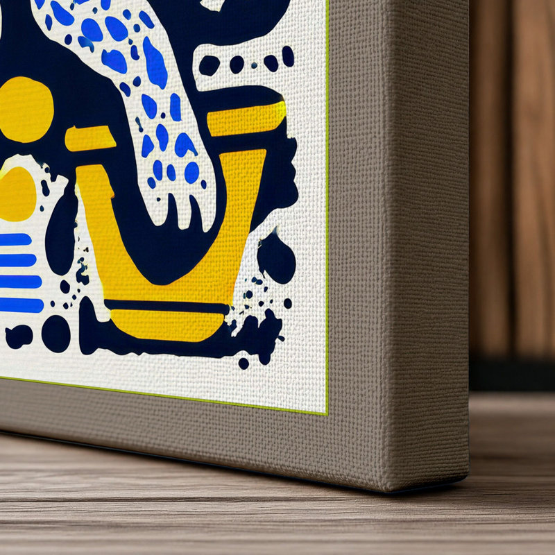 Leopard In Blue Boho - Print, 30x20 - 76.2 x 50.8 cm, Taupe Border