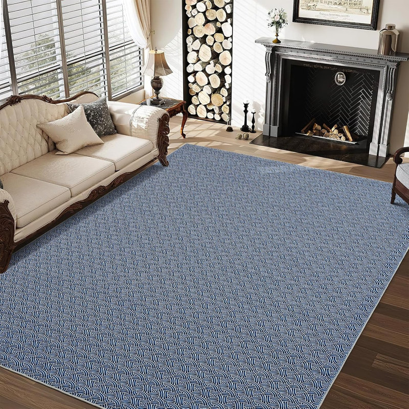 Tapis tressé réaliste lavable à la machine de 5 pi x 7 pi, antitache, antidérapant et doux (noir), Rectangulaire 8 pi x 10 pi