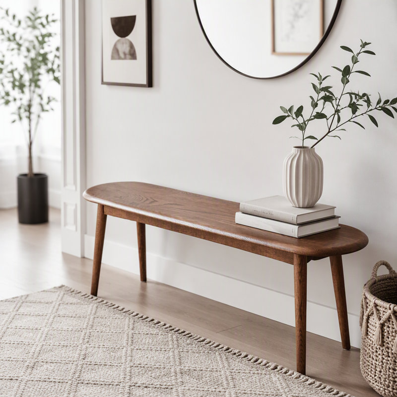 Natural Oak Wood Dining Bench, Walnut