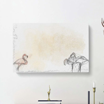 Three Flamingo Birds in Abstract - Wrapped Canvas
