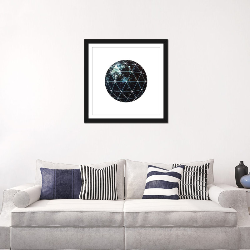 « galaxy géodésique », impression sur toile, H 16 po x l 16 po x P 1 po, Papier d'art encadré noir, Blanc