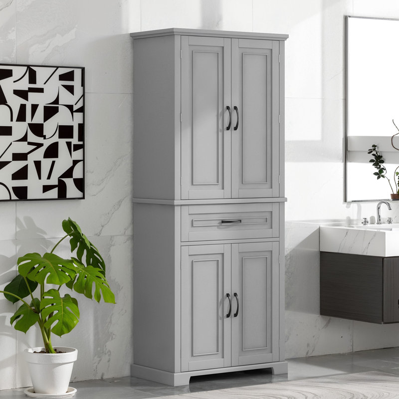Armoire de rangement pour salle de bain avec tiroir et tablette réglable, Gris, H 72,23 po x l 29,93 po x P 15,67 po