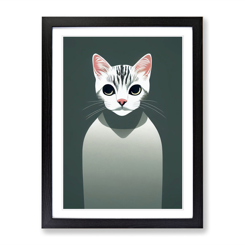 Cat Minimalism Vol.3 - Picture Frame Print, 34cm H x 25cm W x 2cm D, Walnut Framed