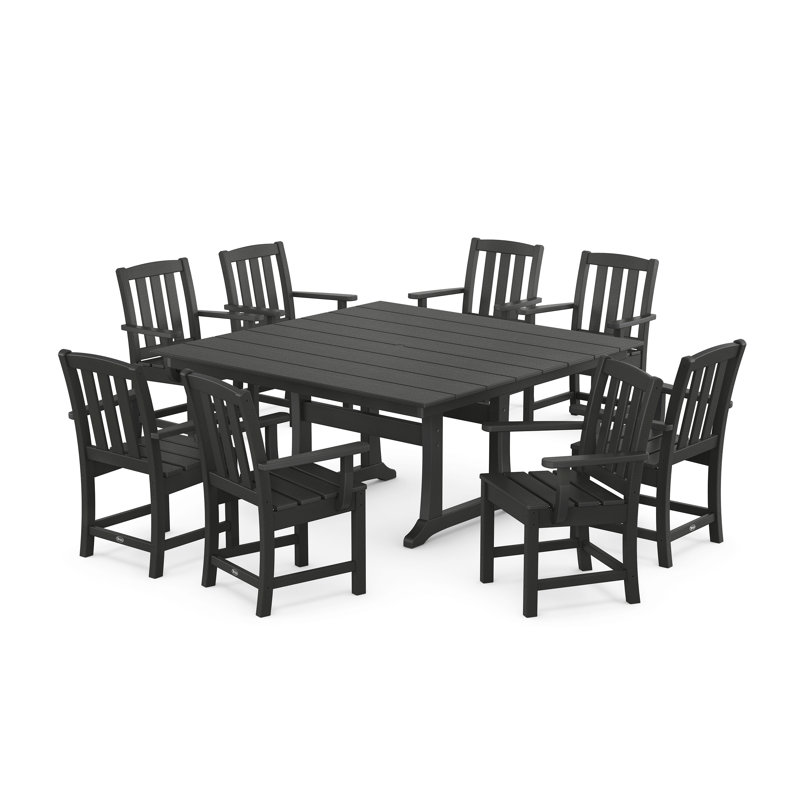 Cape Cod 9-Piece Square Farmhouse Dining Set with Trestle Legs, Charcoal Black