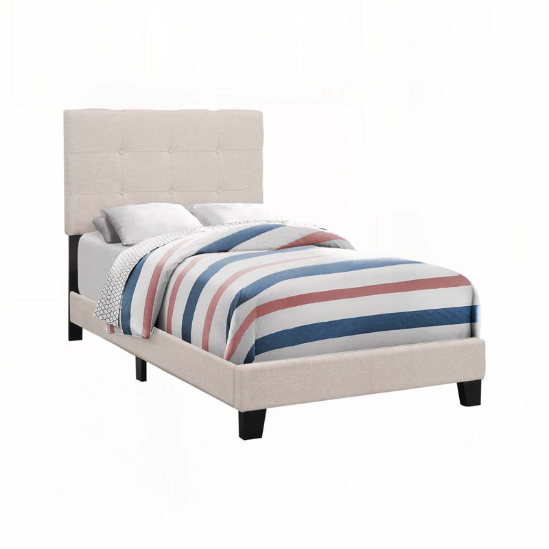 Lit plateforme en tissu d'ameublement, Beige, Lit simple