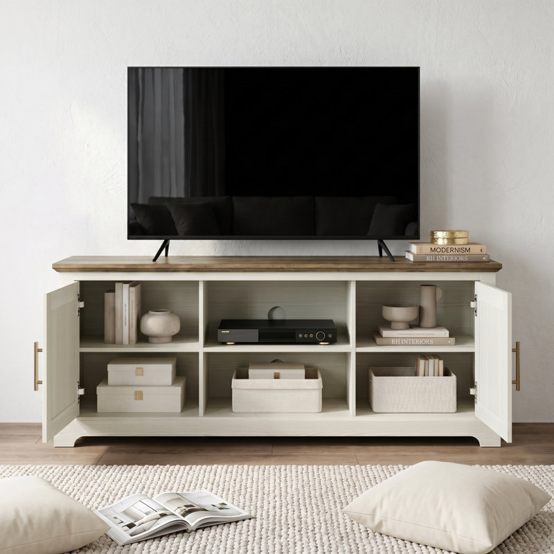 Anfield 2 Door TV Stand with Open Shelves, White Oak