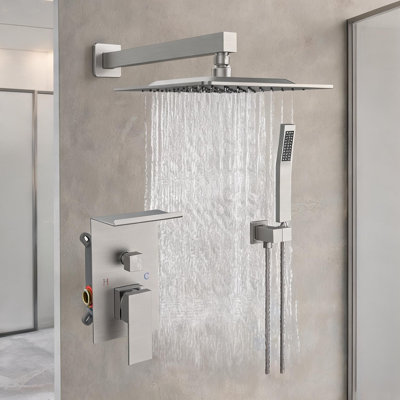 Système de douche double en nickel brossé avec pomme de pluie carrée de 10 pouces et douchette pour une mise à niveau de salle de bain de style spa