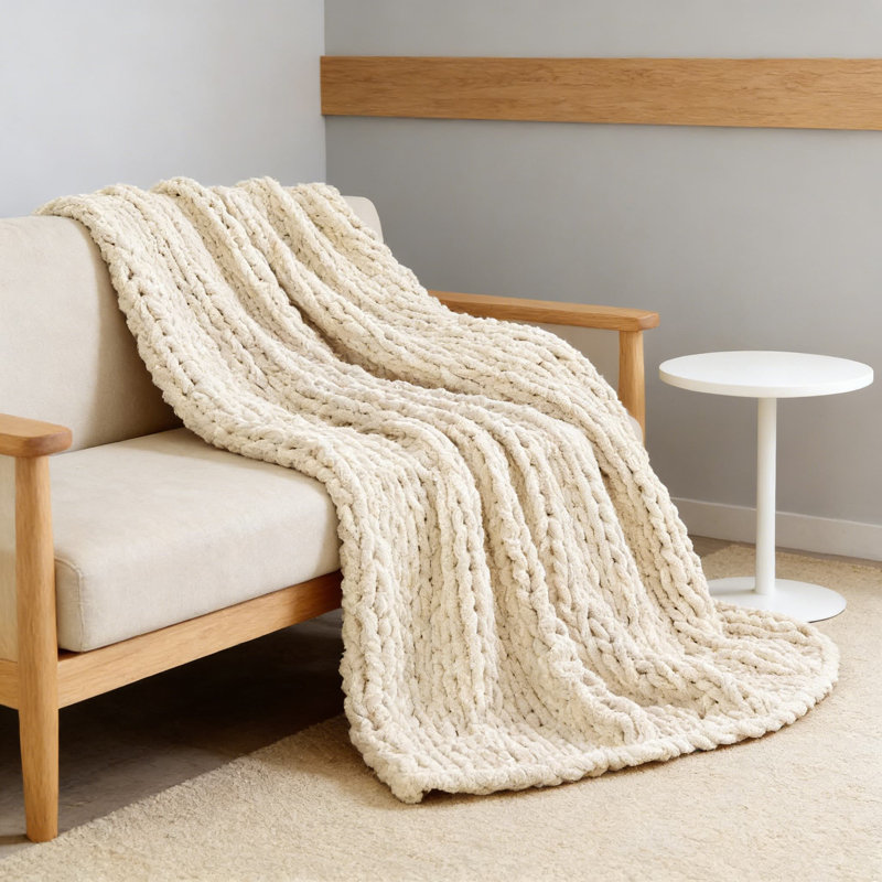 Jeté Chunky Knit Chenille, L 63 po x l 51 po, Crème