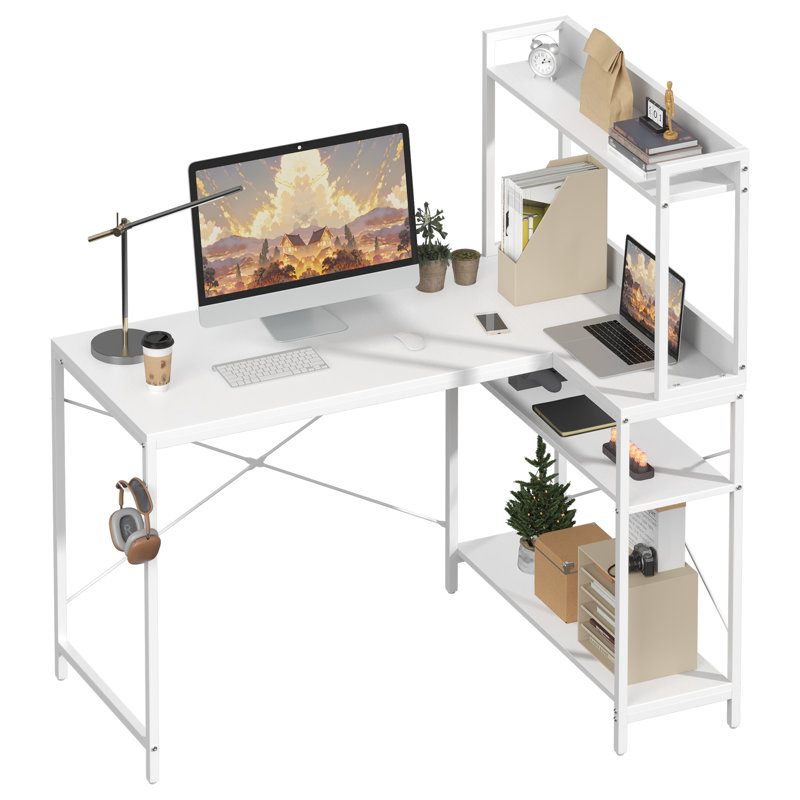 L-Shaped Steel Computer Desk, White