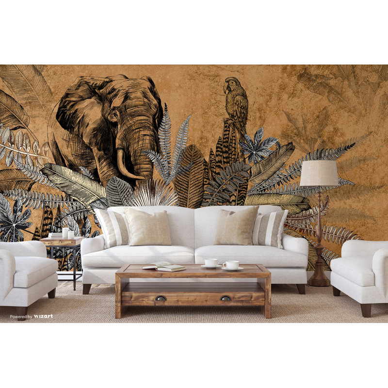 Murale de papier peint rétro Vintage Elegance, L 117,96 po x l 131 po, Orange