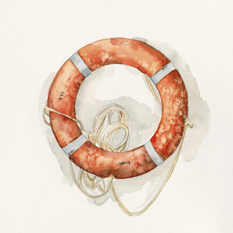 «Nautical Safety I» par Emma Caroline - peinture sur toile tendue, H 12 po x l 12 po