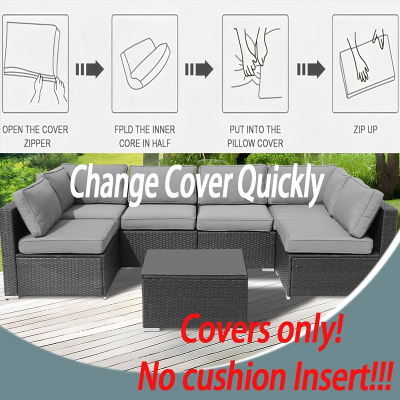14-Piece Outdoor Cushion Cover Set with Zipper | Replacement Slipcovers for 6-Seater Patio Sofa | Washable Seat and Back Covers | Covers Only - No Inserts