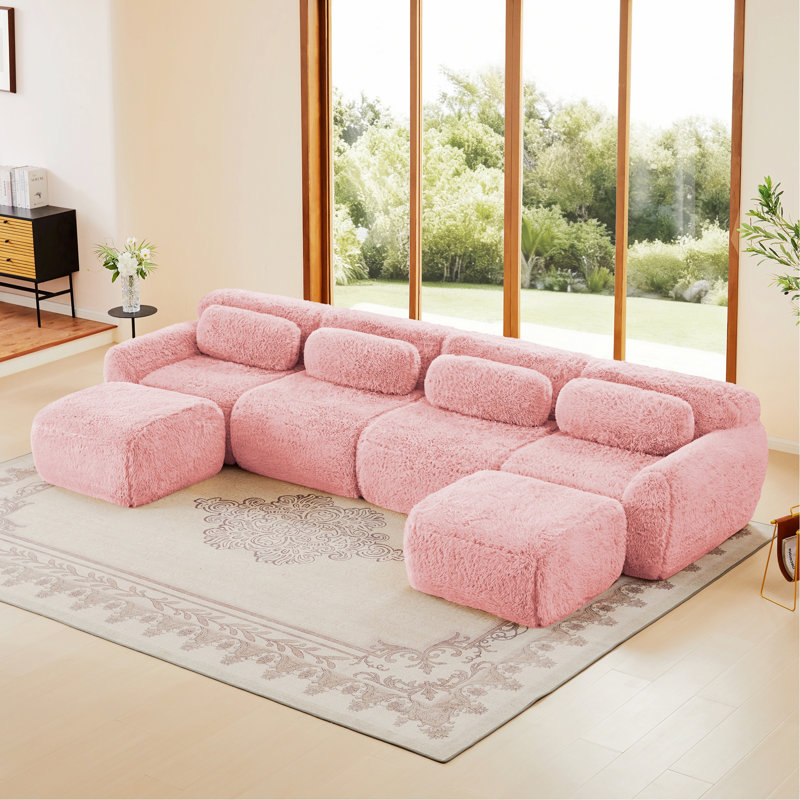 Canapé d'intérieur rembourré, canapé en U avec design antidérapant, canapé d'intérieur pour le salon, bureau, 148.83" W, Pink