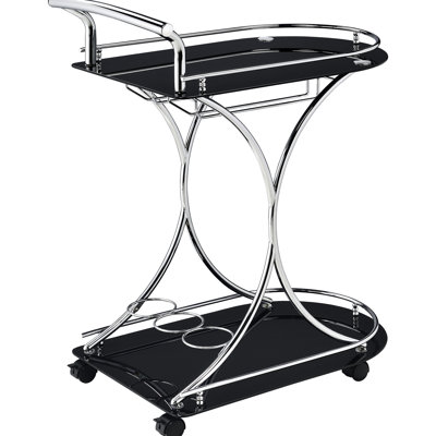 2 chariots-tablettes noirs et en verre pour salle à manger contemporaine, avec rangement en métal de 26,5 pouces de large et offrant un mouvement supplémentaire fluide, d'une hauteur de 34,75