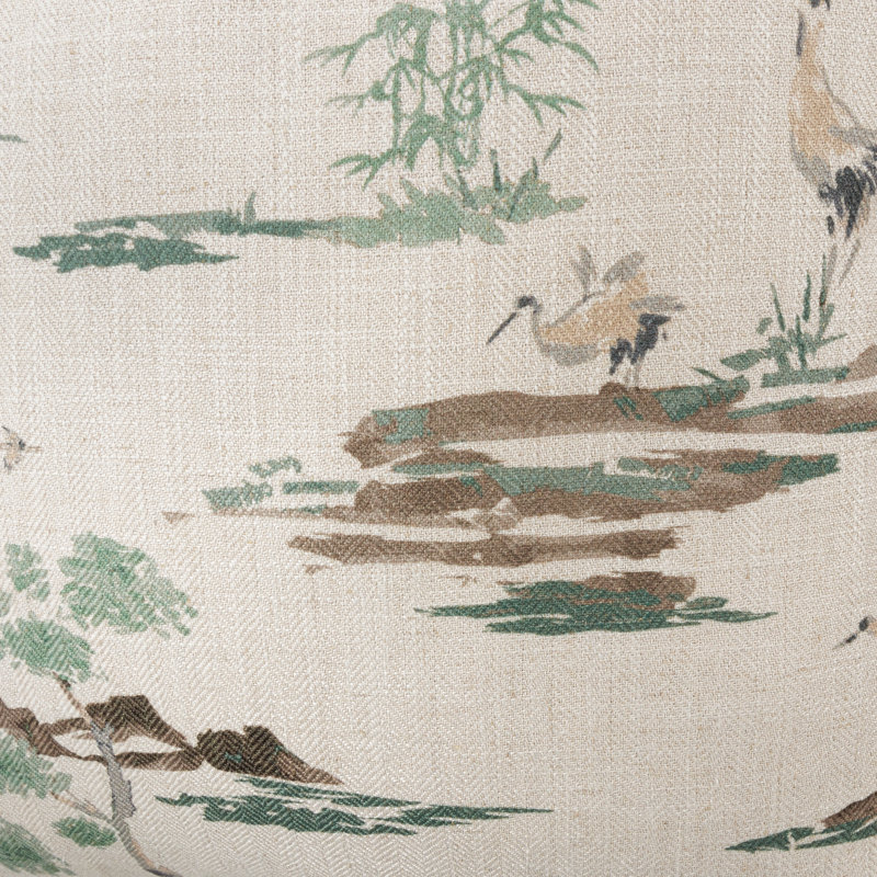 Ivory and Green Toile Square Throw Pillow