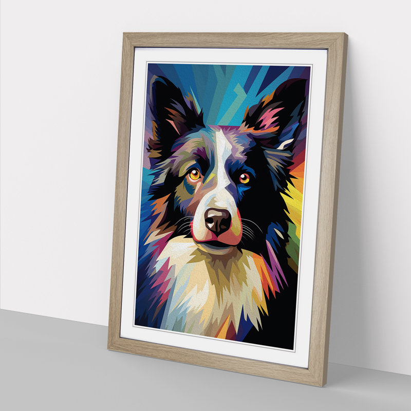 Border Collie Op No.2 - Single Picture Frame Print on Wood, Oak Framed, 34cm H x 25cm W x 2cm D