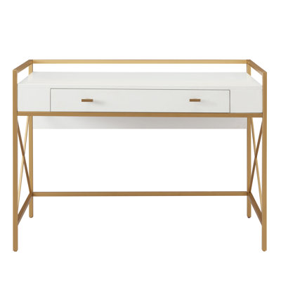 Claudette Solid + Manufactured Wood Wall Desk in White and Gold