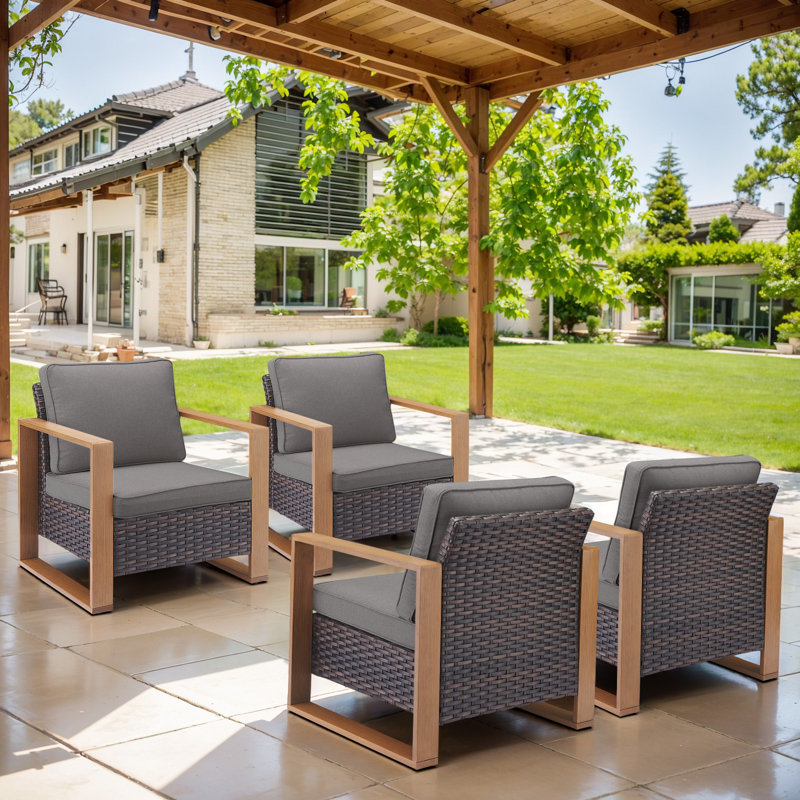 Chaise de patio avec coussins Kelyse, Gris / brun