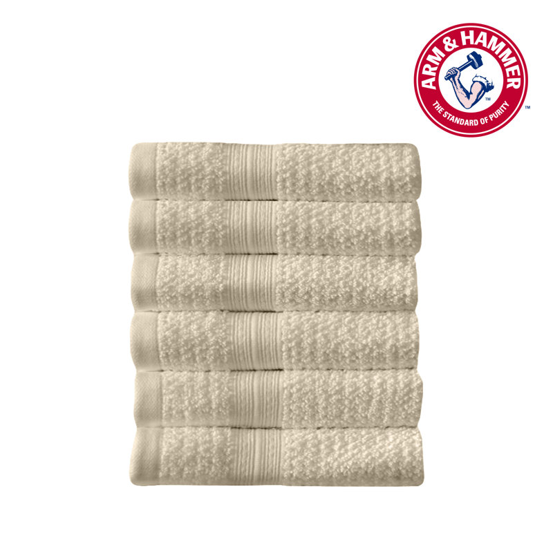 Arm & Hammer Quick Dry Bath Towel Set, Beige, Washcloths - 6 Pack