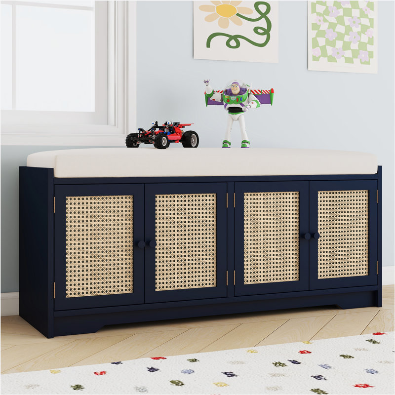 Rattan bench with storage cabinet
