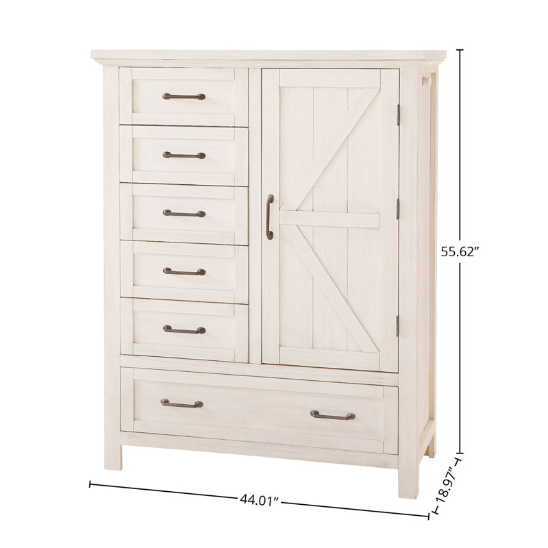 Armoire en bois massif Aceline, Blanc brossé
