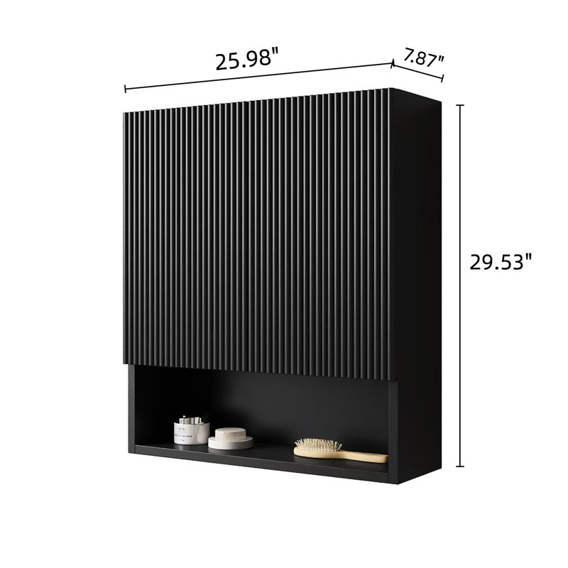 Armoire de toilette de 26 po avec portes et tablette, rangement noir pour plusieurs salles de bain, cuisine, salle de lavage
