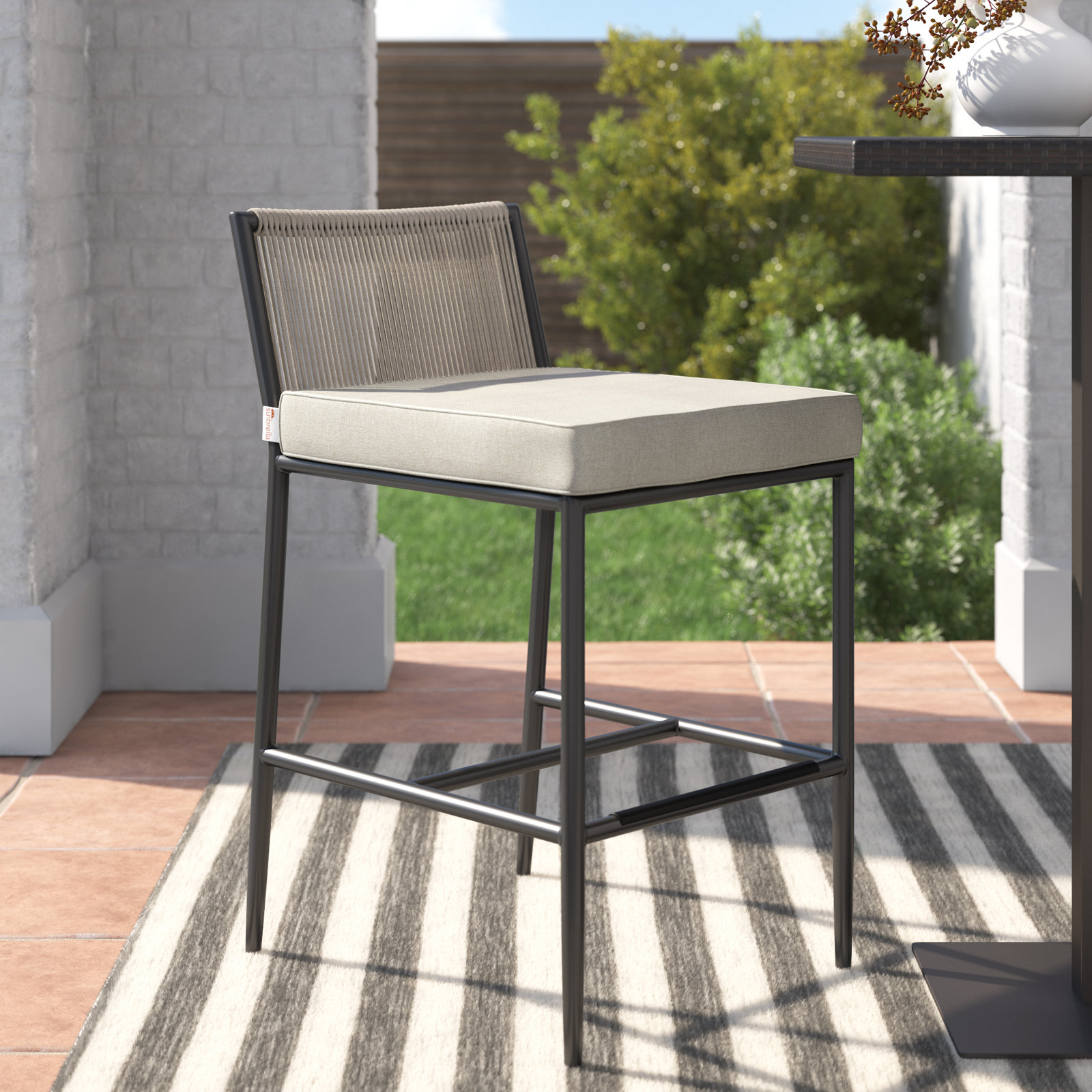Esme Olefin Patio Bar Stool, Bar Stool (26" Seat Height), Echo Ash Sunbrella®