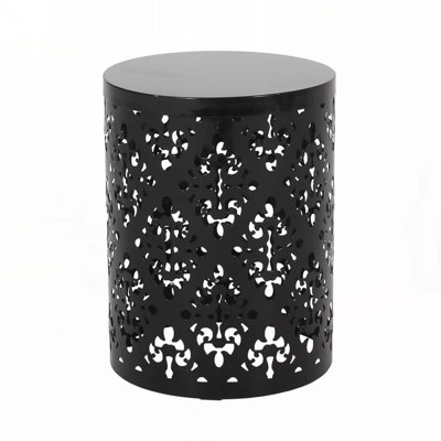 Patio End Table with Metal Frame,Round Top and Straight Cylindrical Shape