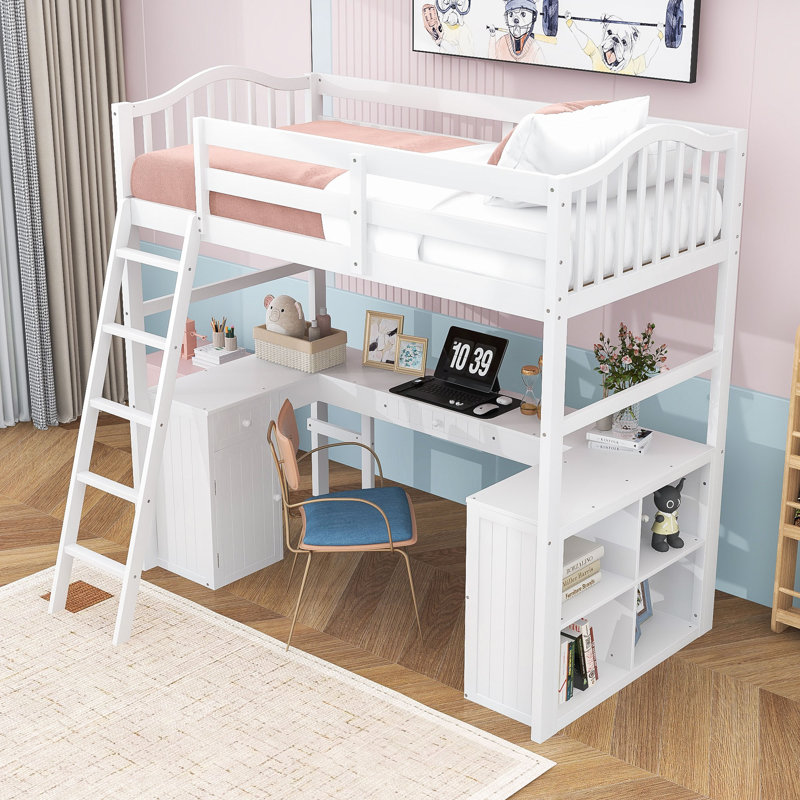 Emy-Leigh Kids Twin Loft Bed with Drawers, White
