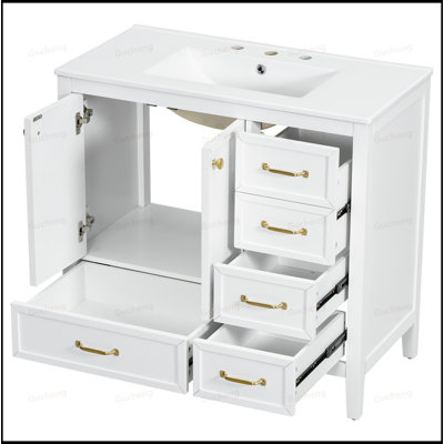 36"Solid Wood Frame Bathroom Vanity With 4 Drawers