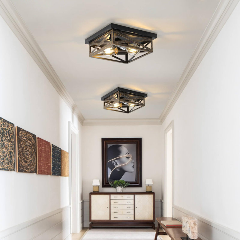 Vintage Farmhouse Flush Mount Ceiling Light Fixtures, 2-Light Hallway Kitchen Ceiling Light, Industrial Farmhouse Light Fixtures Ceiling Mount For Bedroom (Set of 2)