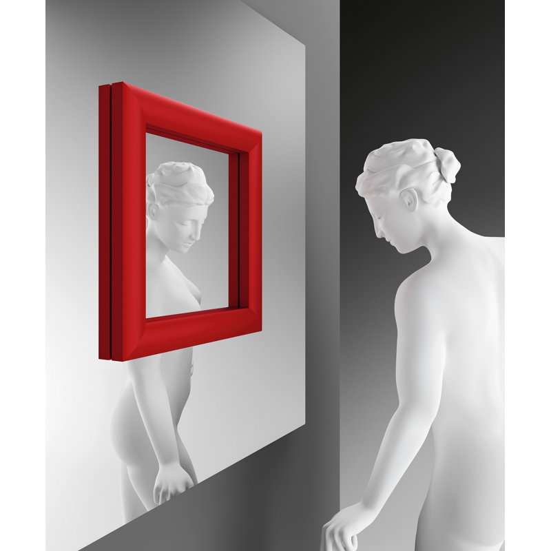 Belk Wall Mirror, Red, 110 cm H x 110 cm W x 5 cm D