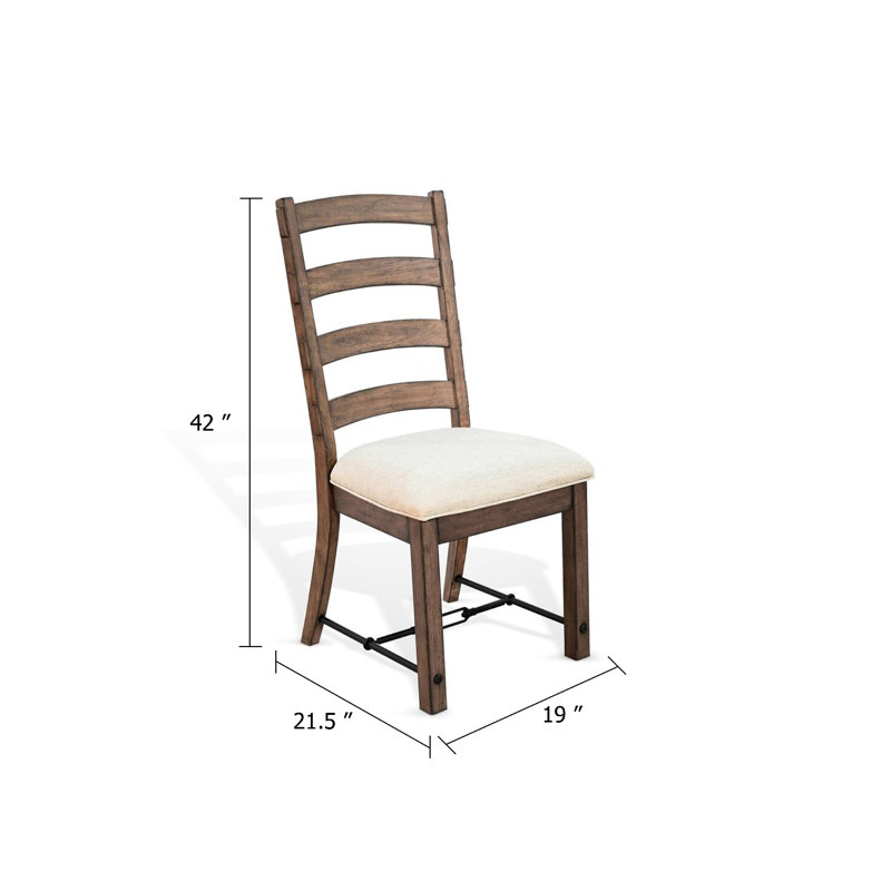 Ensemble de 2 chaises de salle à manger à dossier échelle Yael, siège blanc, acajou brun massif
