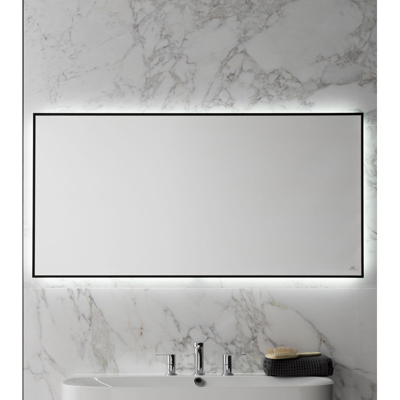 Square Flat Metal Beveled Lighted Wall Mirror, 23.63" x 55.13"