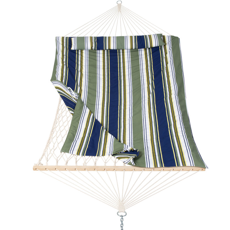Hamac double à barre d'écartement Volkrad, Navy/Dark Green Striped