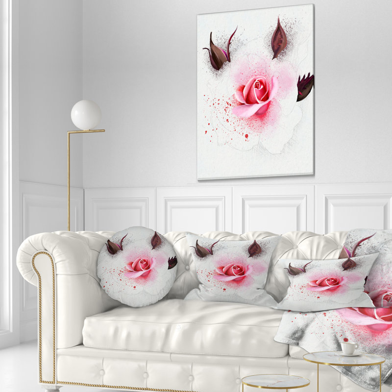 Coussin lombaire rose aquarelle avec greffons