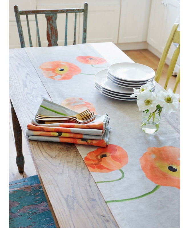 Table Runner: Peach Poppies on Grey