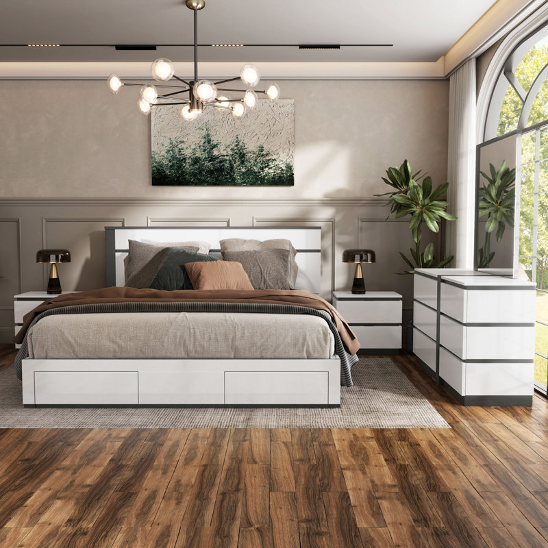 Ensemble de chambre avec lit plateforme 5 pièces Arakawa, Très grand