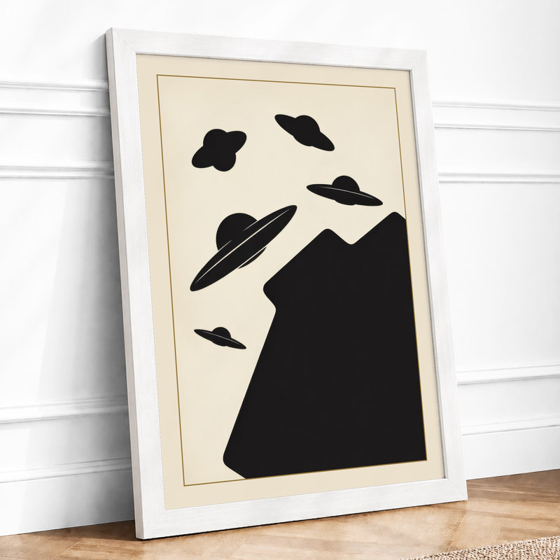 UFO Landscape Minimalist - Framed Print, A1 - 84.1 x 59.4 cm, White