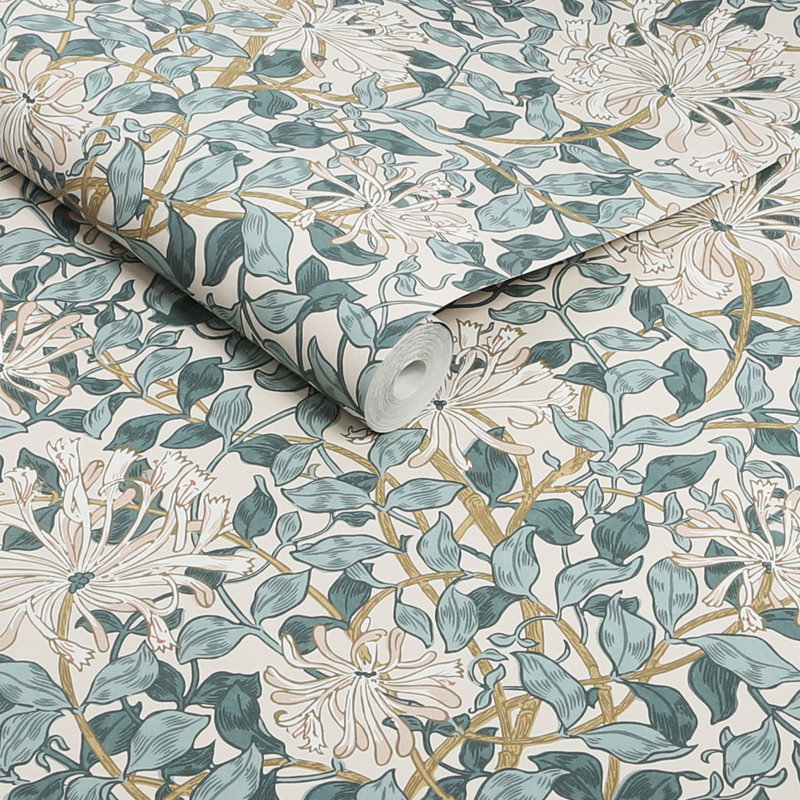 Papier peint William Morris Honeysuckle Verde, Bleu