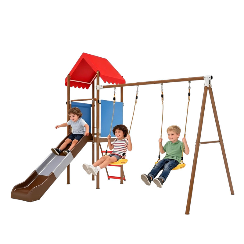 Balançoire de plage pour jeu de plein air avec glissade - Équipement de jeu extérieur durable et sécuritaire avec balançoire et balançoires à ceinture