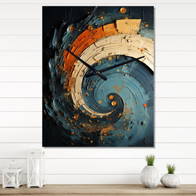 Horloge murale abstraite spirale orange sarcelle abstraite II