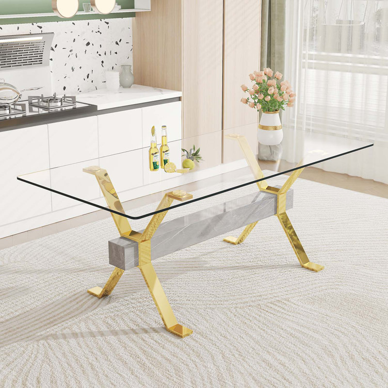 Kaspen Rectangular,dinning table,dining room table, 79" L x 39" W, Gold