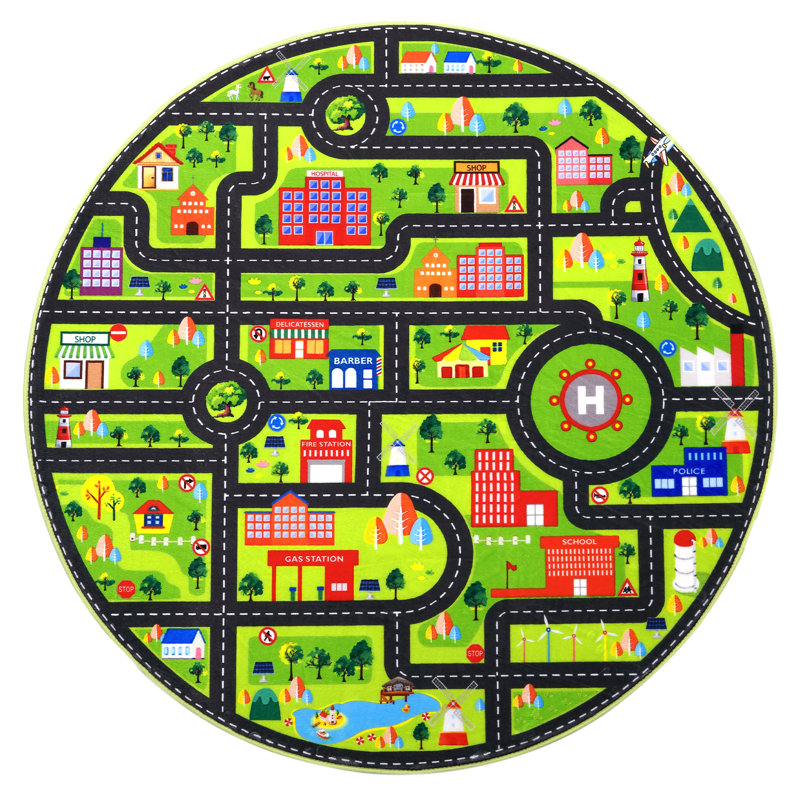 Joli tapis décoratif antidérapant avec tapis vert pour chambre d'enfant, Rond 4 pi