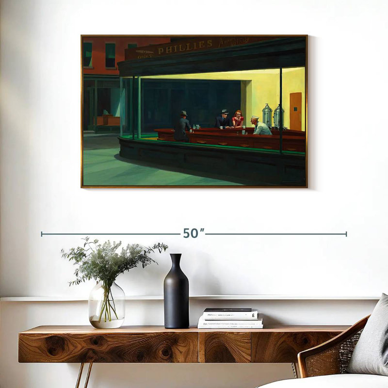 Nighthawks, 37 po x 25 po, Cadre flottant doré