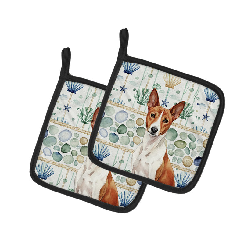 Paire de poignées en verre rouge et blanc Basenji