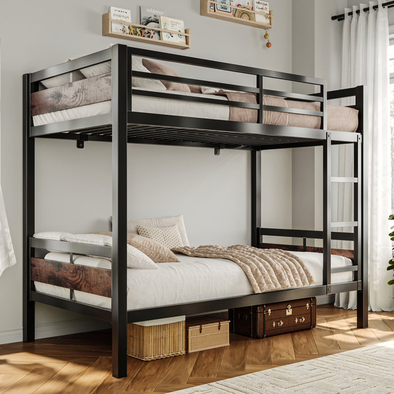 Bunk Bed Twin Over Twin, Heavy Duty Metal Bed With Ladder And Full-length Guardrail, Under-bed Storage Space, No Box Spring Needed, Noise Free,rustic Brown