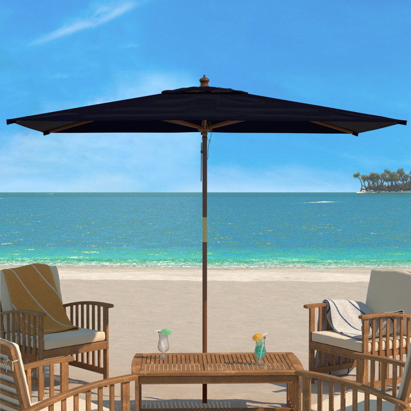Parasol de marché rectangulaire en bois 6,5 pi x 10 pi Aklin, Marine