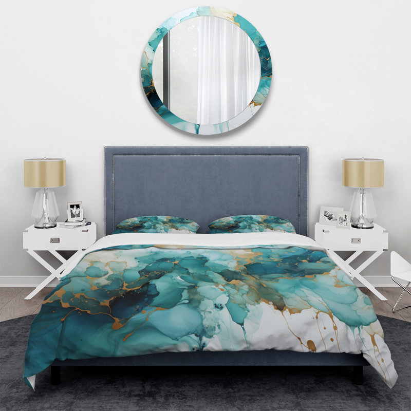 Ensemble de housse de couette en microfibre / polyester abstrait bleu sarcelle Mystic Mirage III